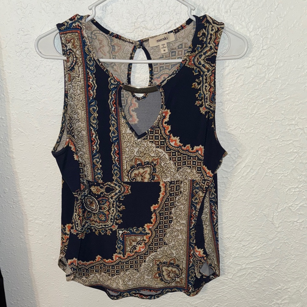 Meraki Women's Sleeveless Paisley Top - Navy and Beige